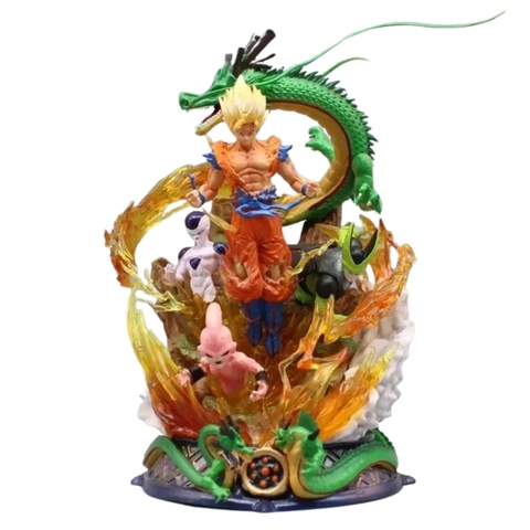 Mô hình DragonBall Goku quấn rồng đại chiến Majinbuu , Cell , frieza - Cao 23cm - nặng 1kg - Dragon Ball - có hộp màu