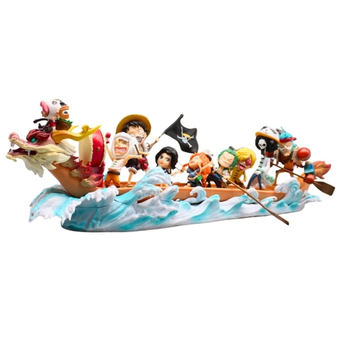 Mô Hình OnePiece băng mũ rơm chèo thuyền rồng - Cao 16cm - ngang 33cm - nặng 730gram - Box carton N1-K36-T5-S1