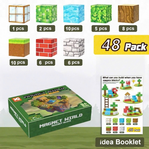 Đồ Chơi Khối Nam Châm Từ Tính Minecraft,Block Minecraft Nam Châm, Đồ Chơi Xây Dựng Cho Bé 1 Hộp 48 mảnh - Bản D