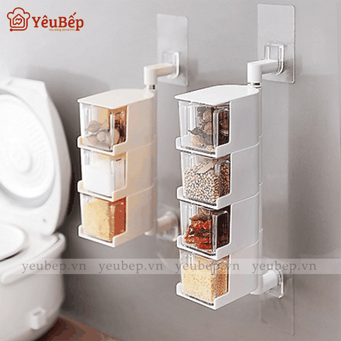 Hộp Đựng Gia Vị Dán Tường, Xoay 360 Độ, Tiết Kiệm Không Gian