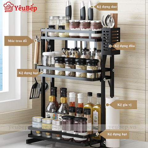 Kệ Gia Vị 3 Tầng Cao Cấp, Đa Năng, Gấp Gọn