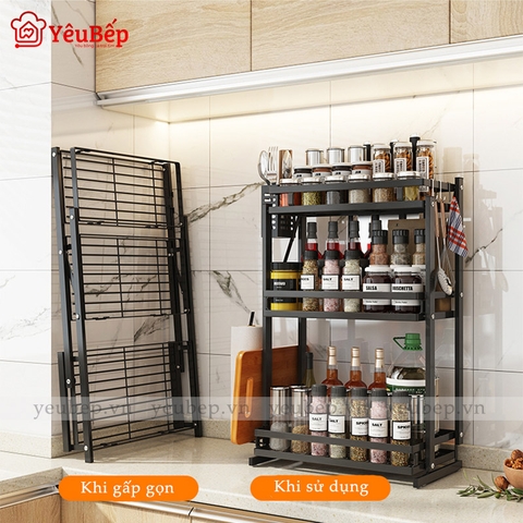 Kệ Gia Vị 3 Tầng Gấp Gọn Hình Chữ H Cho Nhà Bếp Tiện Lợi