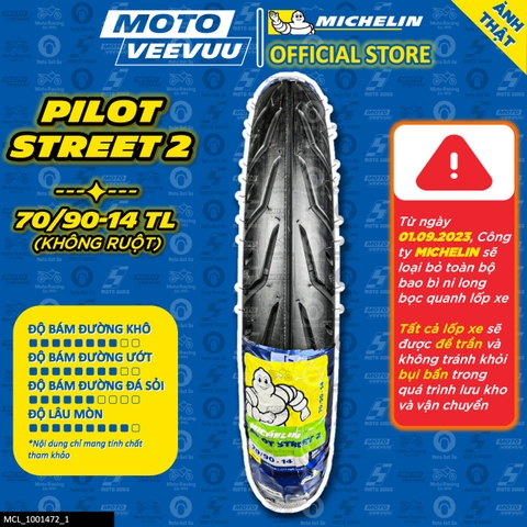 Lốp Michelin 70/90-14 TL Pilot Street 2
