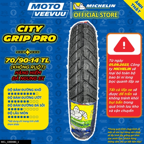 Lốp Michelin 70/90-14 TL City Grip Pro (Chỉ bán cặp)