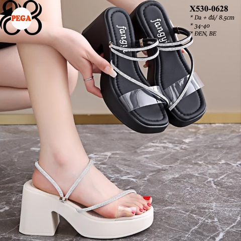 Dép Nữ Xinh 8.5cm quai da phối đá X530-0628