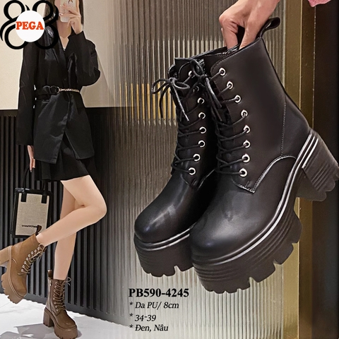 Boots Cổ Ngắn Đế Đúp Thắt dây kéo khóa Cao 8CM PB590-4245