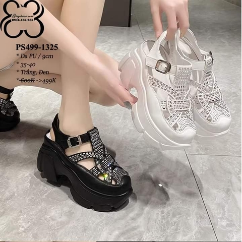 Sandal Đế Xuồng Bít Mũi Đính Đá 9cm Siêu Nhẹ PS499-1325