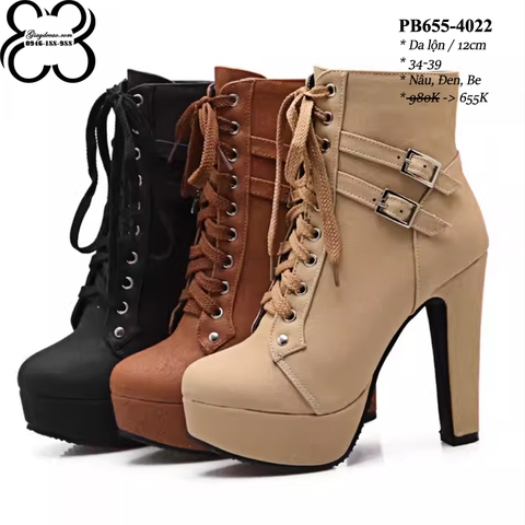 Boots Cổ Ngắn Gót Vuông 12cm PB655-4022
