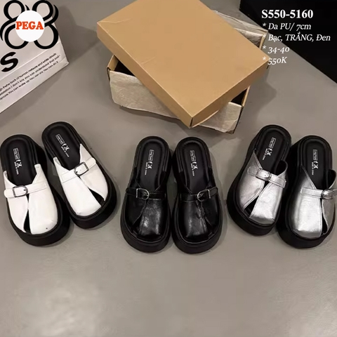 ĐẾ ĐEN - Dép Sục Bít Mũi Hở Gót 7CM da PU Lót Da Êm S550-5160