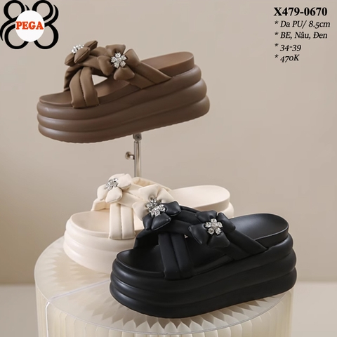 Dép Bánh Mì Đế Xuồng 8.5CM Siêu Nhẹ Đính Hoa Xinh X479-0670
