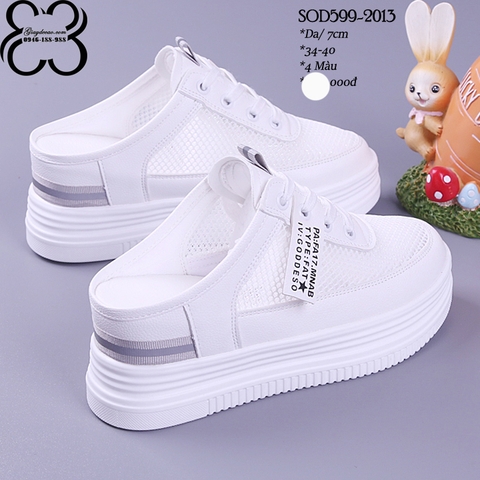 Giày Sục Phối Tem 7CM SOD599-2013 Trắng xám