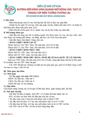 Giải cờ vua đường đến đỉnh vinh quang lần thứ 15