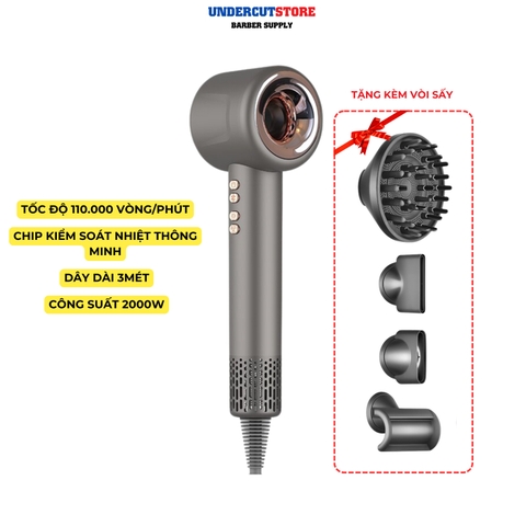 Máy Sấy Tóc Ion Âm Super Sonic Cao Cấp Thế Hệ Mới - 4 Đầu Chụp - Bảo Hành 6 Tháng
