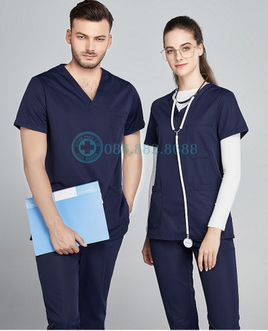 MÃ 08 - BỘ SCRUBS CỔ TIM MÀU XANH THAN CAO CẤP
