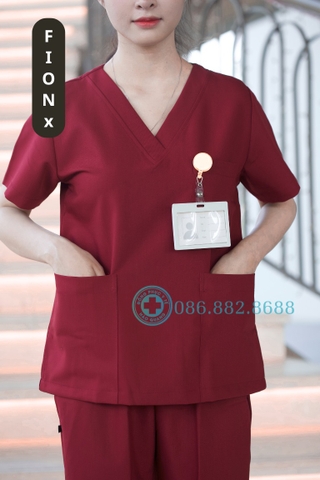 Mã 10- Bộ Scrubs Cổ Tim Màu Đỏ Đô - Vải FIONx Siêu Cấp