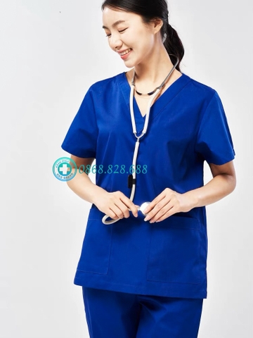 Mã 03PT - Bộ cổ tim màu Xanh đoàn vải thô cotton