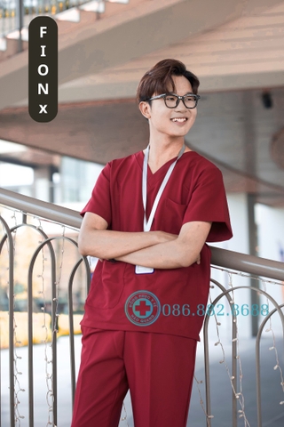 Mã 10- Bộ Scrubs Cổ Tim Màu Đỏ Đô - Vải FIONx Siêu Cấp