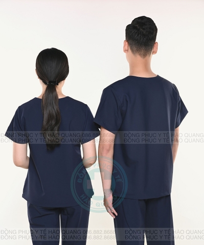 MÃ 08 - BỘ SCRUBS CỔ TIM MÀU XANH THAN CAO CẤP