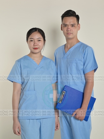 Mã 11pt - Bộ Scrubs Xanh Biển Vải Thô Cotton