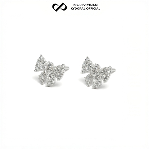 Khuyên tai bạc nữ KYDOPAL nơ xinh điểm full đá dễ thương, ngọt ngào trang sức bạc 925 - PAL9C11K4