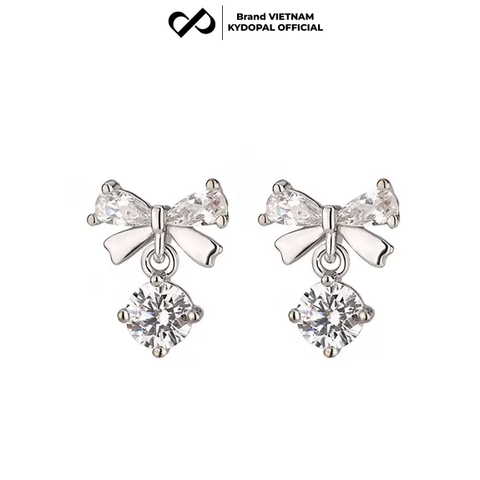Bông tai bạc nữ KYDOPAL nơ thắt cánh đính đá giọt nước tua đá tròn trang sức bạc - PAL9C2K1