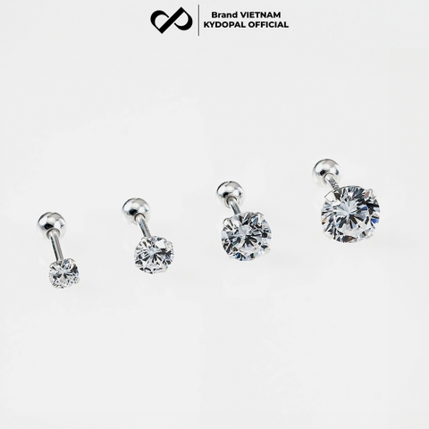 Bông tai bạc KYDOPAL nam nữ nụ đá 925 chốt ren vặn nhiều size cá tính trang sức bạc 925 - PAL9C3K10