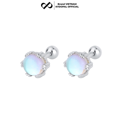 Khuyên tai bạc nữ KYDOPAL hạt tròn đá moonstone lấp lánh bạc 925 cao cấp chốt vặn - PAL9C3K9