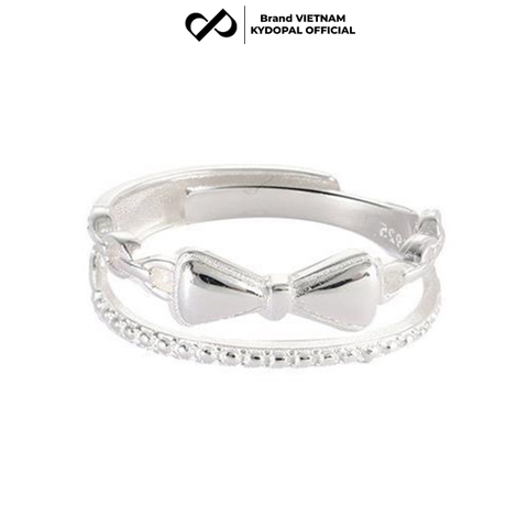 Nhẫn bạc nữ KYDOPAL nhẫn nơ viền xích hai tầng trơn basic freesize trang sức bạc 925 - PAL9C2N1