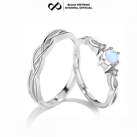 Nhẫn đôi bạc KYDOPAL cá tính gắn đá moonstone dành cho các cặp đôi trang sức bạc 925 - PAL9C3N8