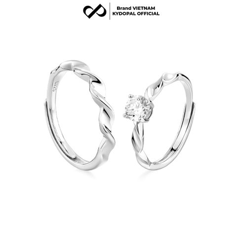 Nhẫn đôi bạc KYDOPAL đeo nam nữ cá tính FREESIZE sóng TRUE LOVE trơn cá tính - PAL9C3N12
