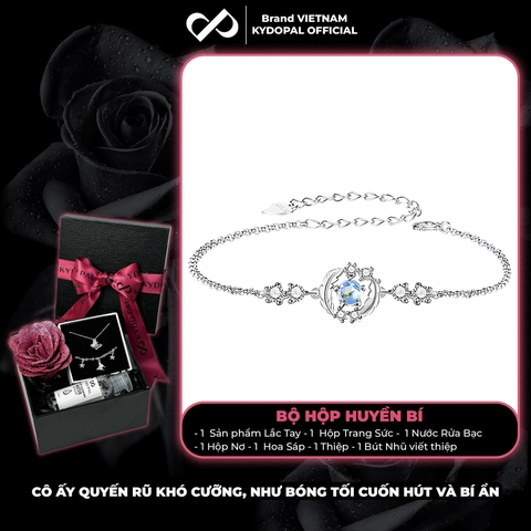 Lắc tay bạc nữ KYDOPAL mặt tròn lông vũ đính đá moonstone mix hạt đá tròn xinh xắn - PAL9C11L5