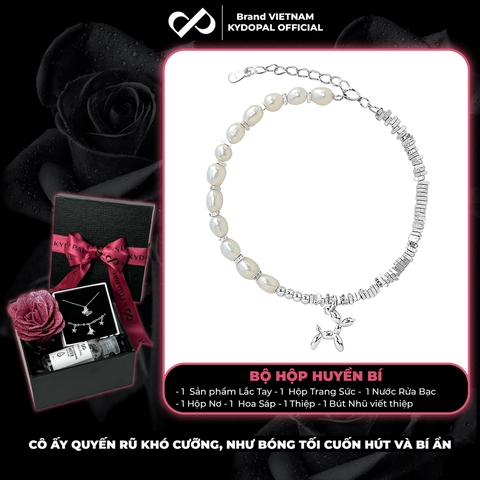 Lắc tay bạc nữ KYDOPAL hạt vỡ mix trai nước ngọt treo charm chú cún dễ thương - PAL9C12L25