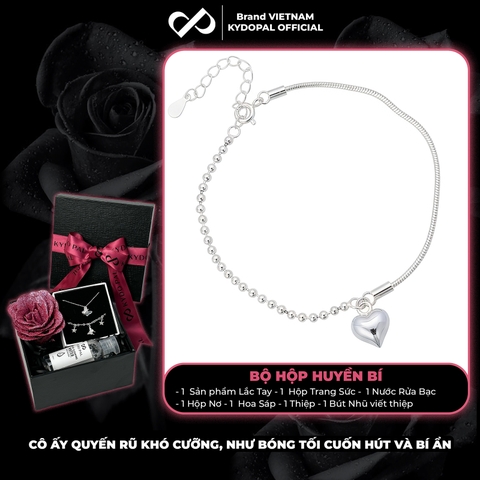 Lắc tay bạc nữ KYDOPAL vòng tay trái tim phồng treo dây mì bi chắc chắn trang sức 925 - PAL9C12L16