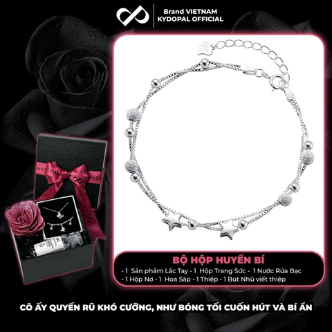 Lắc tay bạc nữ KYDOPAL vòng tay kép hình sao mix charm bi phay cát lấp lánh trang sức 925 - PAL9C12L20