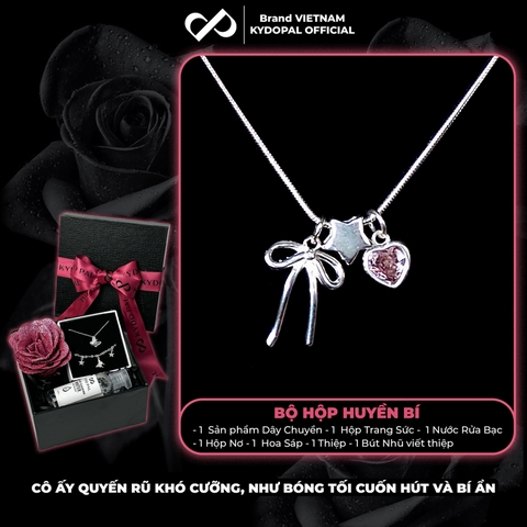 Dây chuyền bạc nữ KYDOPAL cá tính treo Charm nơ thắt, ngôi sao và tim hồng dễ thương - PAL9C3C38