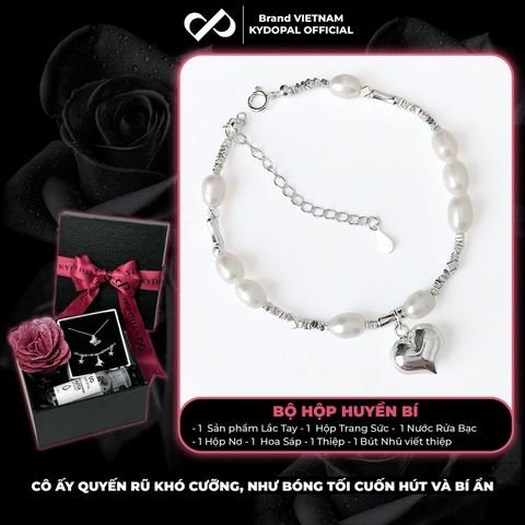 Lắc tay bạc nữ KYDOPAL hạt vỡ Charm tim trai nước ngọt tự nhiên trang sức cao cấp - PAL9C9L15