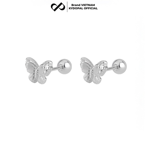 Khuyên tai bạc nữ KYDOPAL cánh hồ điệp đôi cách điệu viền hạt chốt ren bi xinh xắn - PAL9C11K2