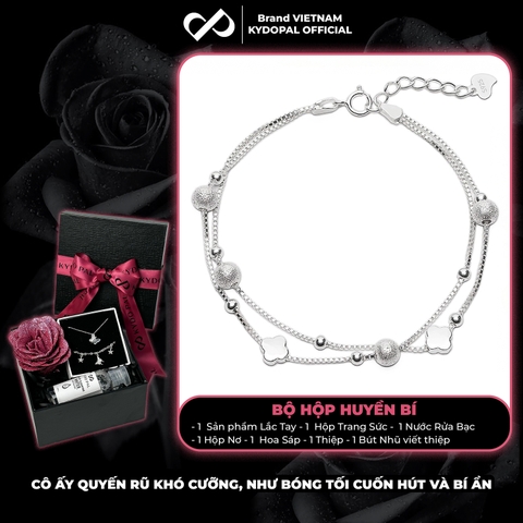 Lắc tay bạc nữ KYDOPAL dây kép bi bốn lá trơn nữ tính trang sức bạc cao cấp - PAL9C12L19