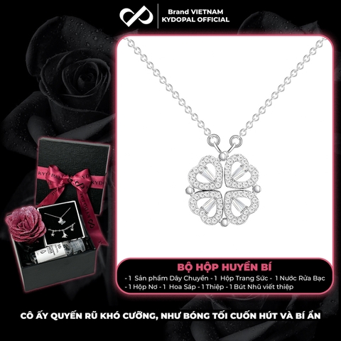 Dây chuyền bạc nữ KYDOPAL mẫu cỏ bốn 4 lá cá tính đá ghép hai trái tim trang sức 925 - PAL9C3C29