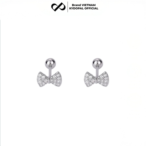 Khuyên tai bạc nữ KYDOPAL bông tai nơ đá xinh xắn chốt ren bi trang sức bạc cao cấp - PAL9C11K3