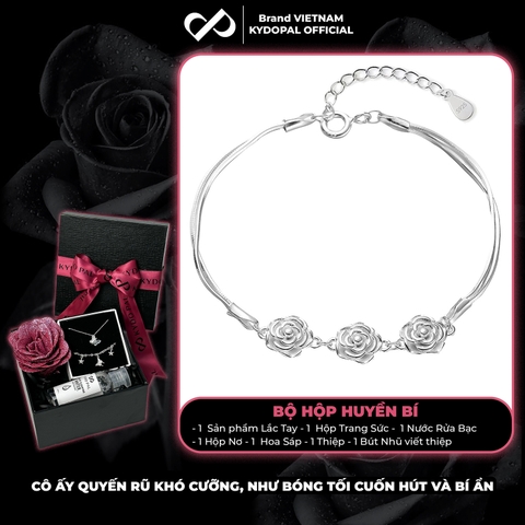 Lắc tay bạc nữ KYDOPAL dây sợi mì tròn mặt chuỗi cánh hoa hồng trơn trang sức bạc 925 - PAL9C11L9