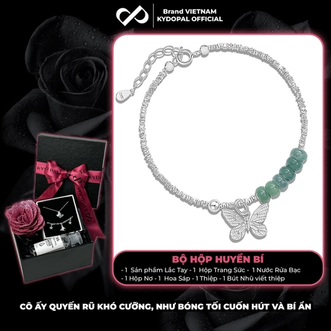 Lắc tay bạc nữ KYDOPAL charm hồ điệp mix đá lục ngọc lam băng phong thủy tự nhiên - PAL9C12L27