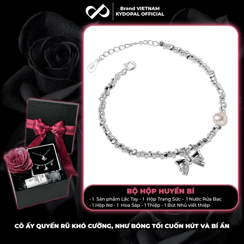 Lắc tay bạc nữ KYDOPAL hạt bạc vỡ mix trai nước ngọt treo charm nơ trơn bóng tiểu thư - PAL9C12L24