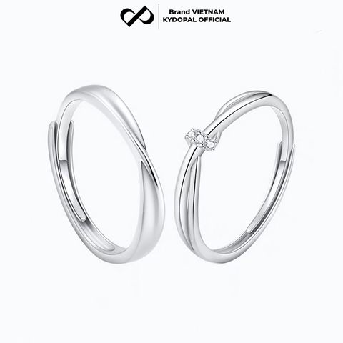 Nhẫn bạc đôi đeo nam nữ KYDOPAL Sóng thắt nút đính đá tự điều chỉnh size - PAL9C11N8