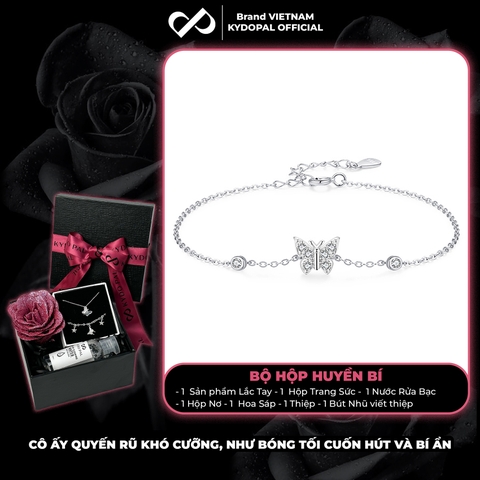 Lắc tay bạc nữ KYDOPAL mặt trăng, sao, tim, hồ điệp đá tròn xinh xắn trang sức bạc 925 - PAL9C12L23