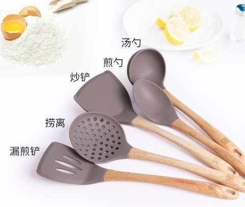 BỘ DỤNG CỤ BẾP SILICON CÁN GỖ CATEMAKER