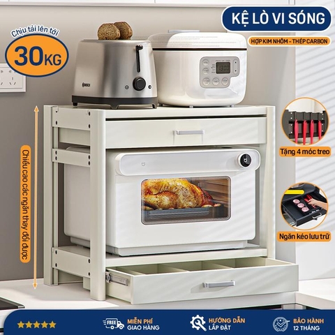 [ iKEDE ] KỆ BẾP ĐA NĂNG 2 TẦNG NGĂN KÉO ĐÔI ĐỂ LÒ VI SÓNG LÒ NƯỚNG CHIỀU CAO TÙY CHỈNH LINH HOẠT CHỊU TẢI TỐT