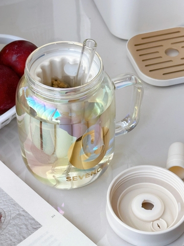 CỐC TRÀ THÙY TINH CHỊU NHIỆT KÈM ỐNG HÚT SEVENCHIC