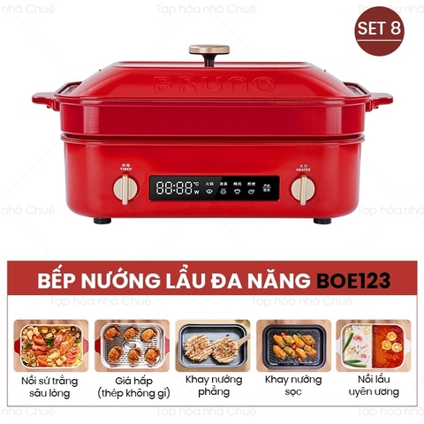 BẾP LẨU NƯỚNG ĐA NĂNG BRUNO DIGITAL 2.0 BOE123 [COMBO SET8 - ĐỎ]