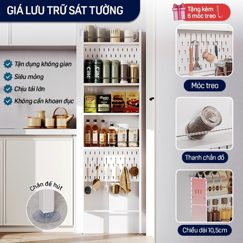 GIÁ KỆ THÔNG MINH SIÊU MỎNG SÁT TƯỜNG TỐI ƯU KHÔNG GIAN SAU CỬA KÈM TÔN LỖ MÓC TREO TIỆN LỢI